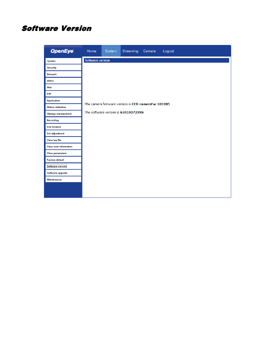 Software version | OpenEye CM-730 User Manual | Page 53 / 71