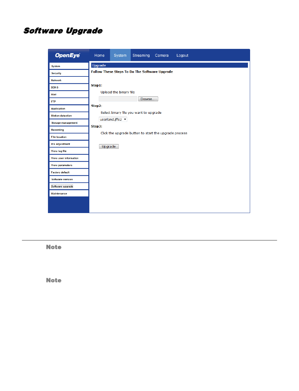 Software upgrade, Upgrading the camera viewer software | OpenEye CM-730 User Manual | Page 54 / 71