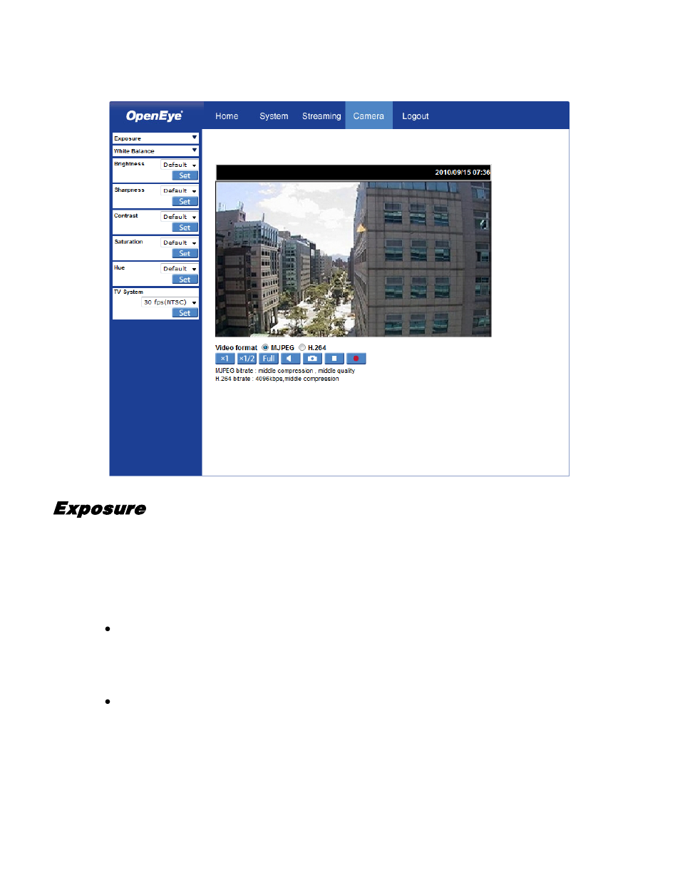 Camera, Exposure | OpenEye CM-730 User Manual | Page 65 / 71