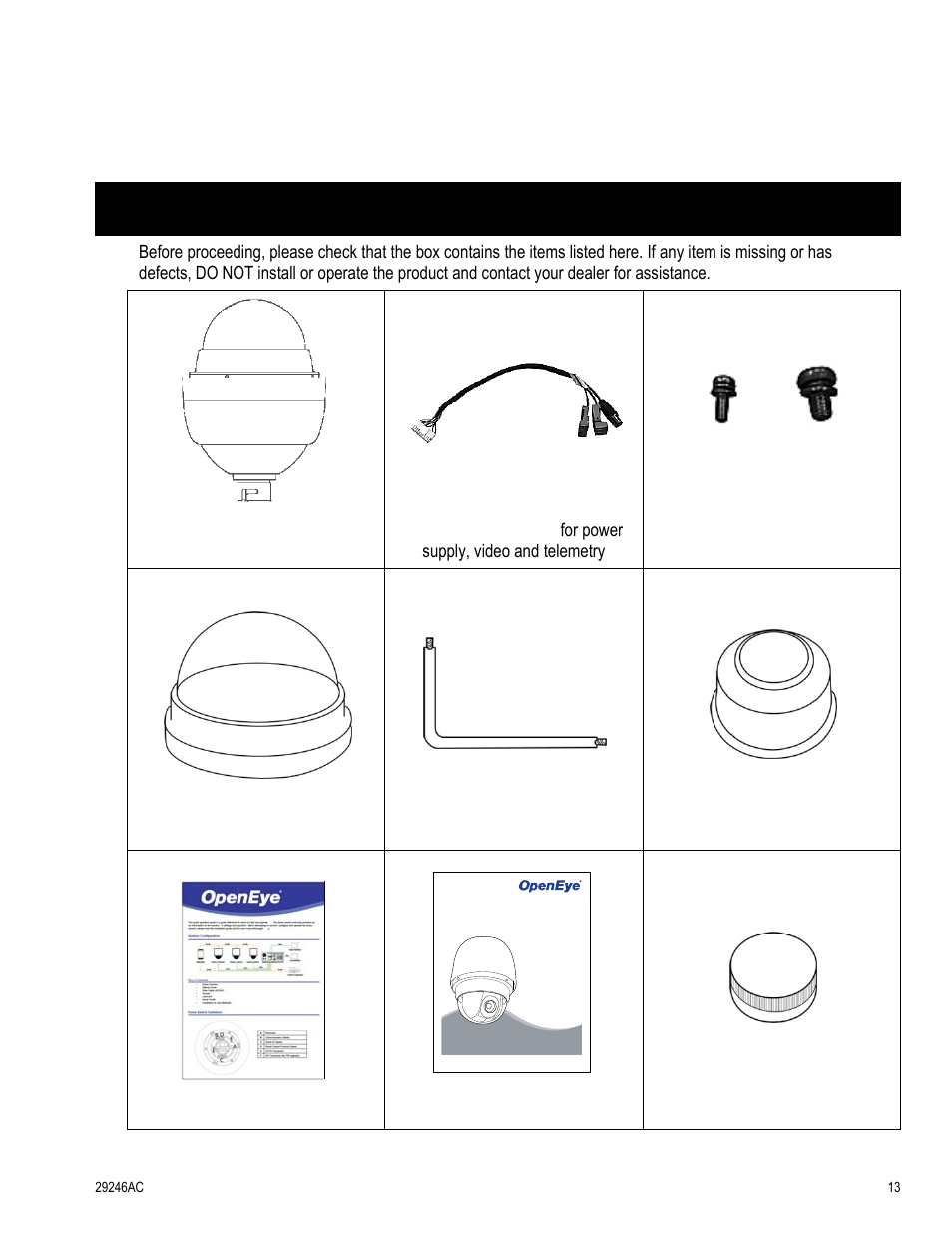 Getting started, Camera contents | OpenEye CM-511 User Manual | Page 13 / 55