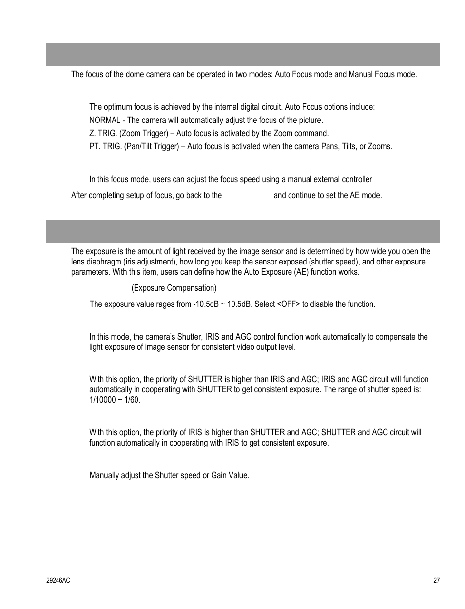 Focus, Ae mode | OpenEye CM-511 User Manual | Page 27 / 55