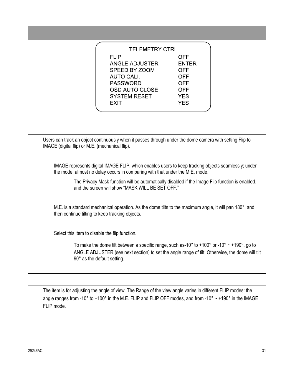 Telemetry ctrl, Flip, Angle adjuster | OpenEye CM-511 User Manual | Page 31 / 55