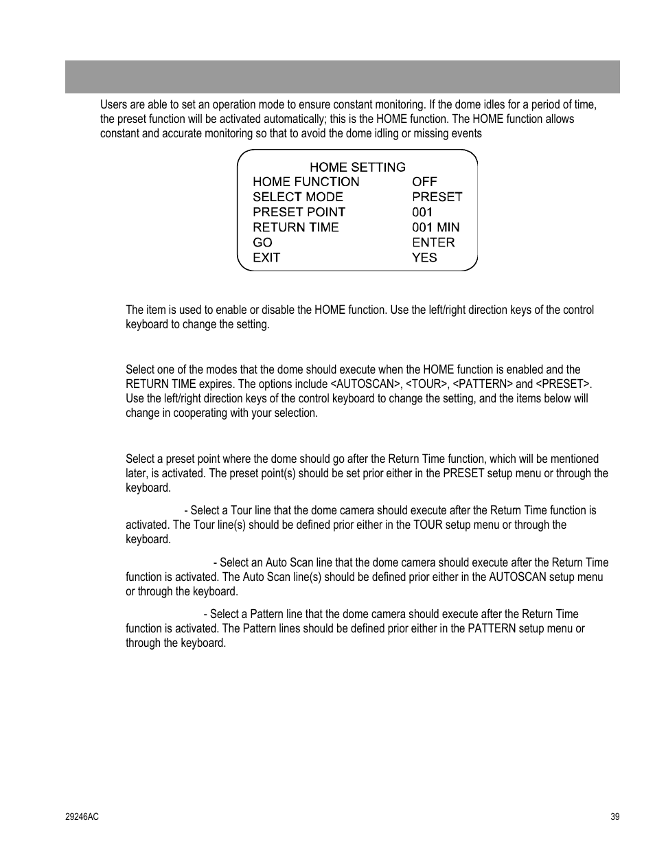 Home setting | OpenEye CM-511 User Manual | Page 39 / 55