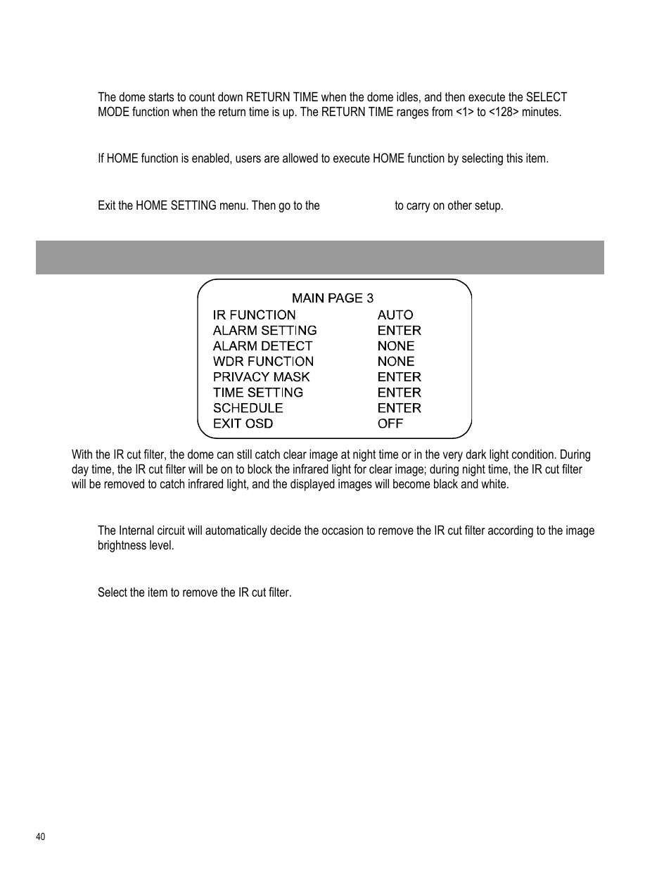 Ir function (removable ir cut) | OpenEye CM-511 User Manual | Page 40 / 55