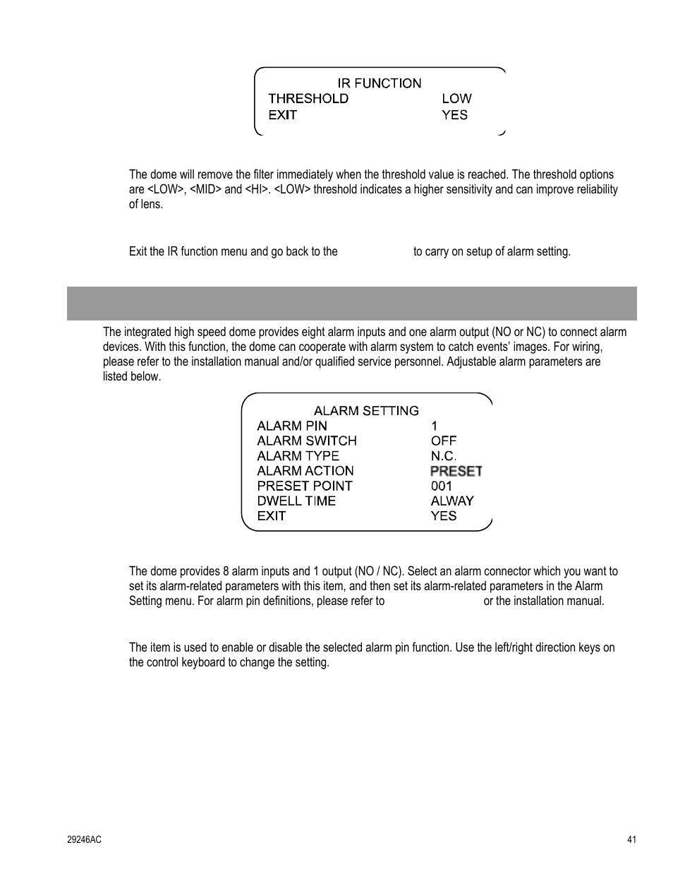 Alarm setting | OpenEye CM-511 User Manual | Page 41 / 55