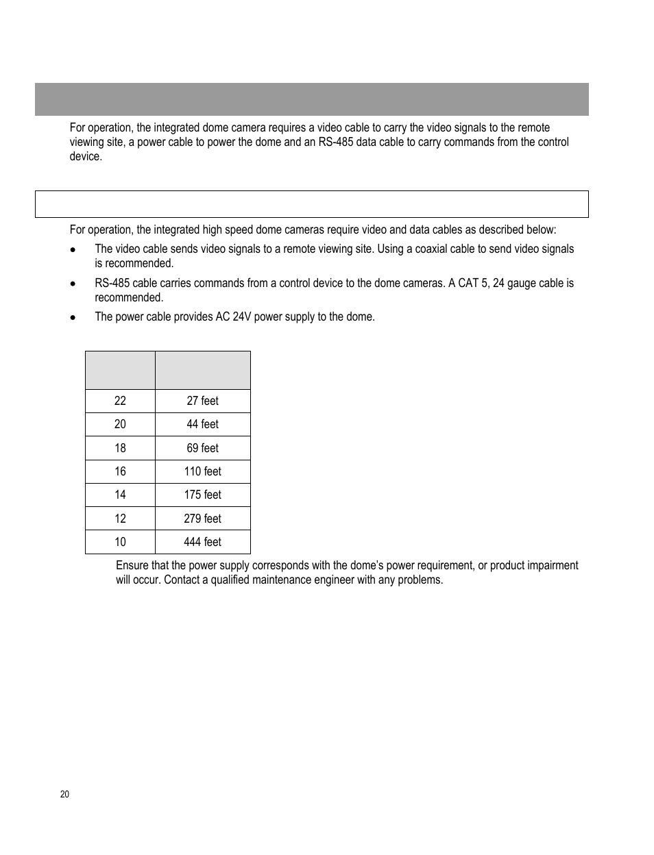 Dome cable definition and requirements, Cable requirements | OpenEye CM-511 Installation Manua User Manual | Page 20 / 37