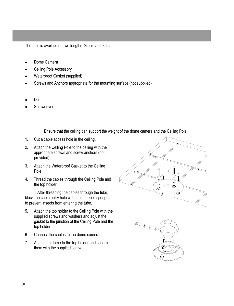 Ceiling mounting with pole | OpenEye CM-511 Installation Manua User Manual | Page 30 / 37