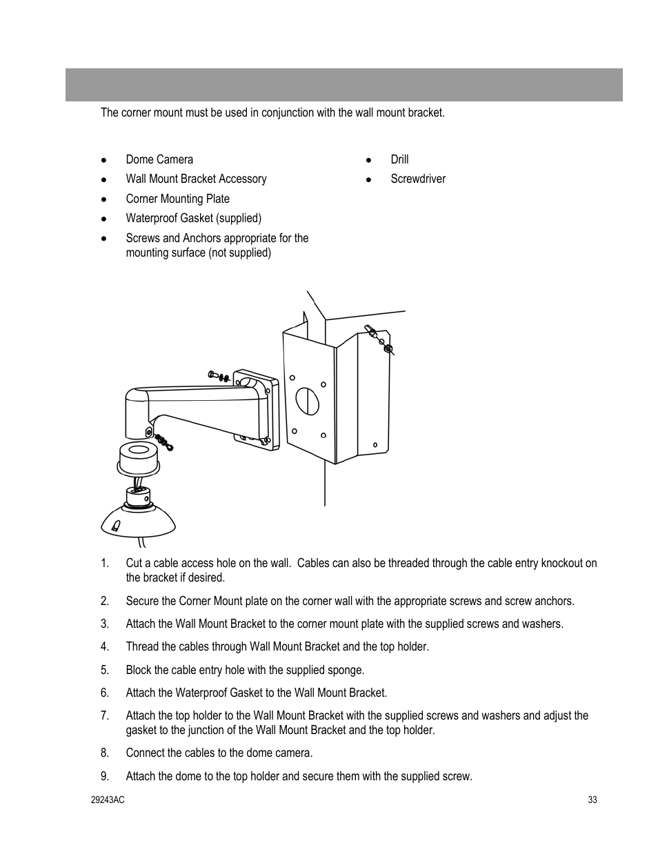 Wall mounting with corner mount | OpenEye CM-511 Installation Manua User Manual | Page 33 / 37