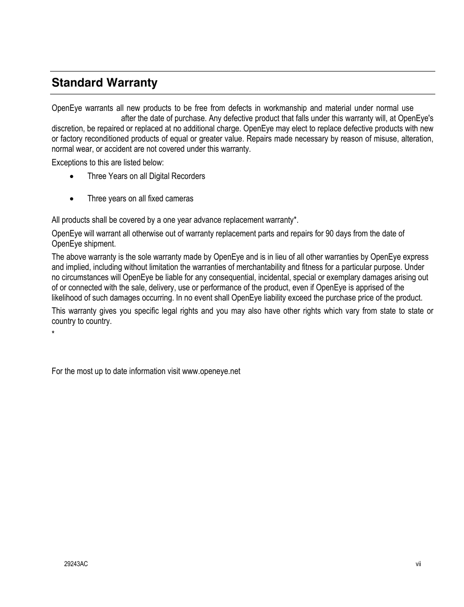 Standard warranty | OpenEye CM-511 Installation Manua User Manual | Page 7 / 37