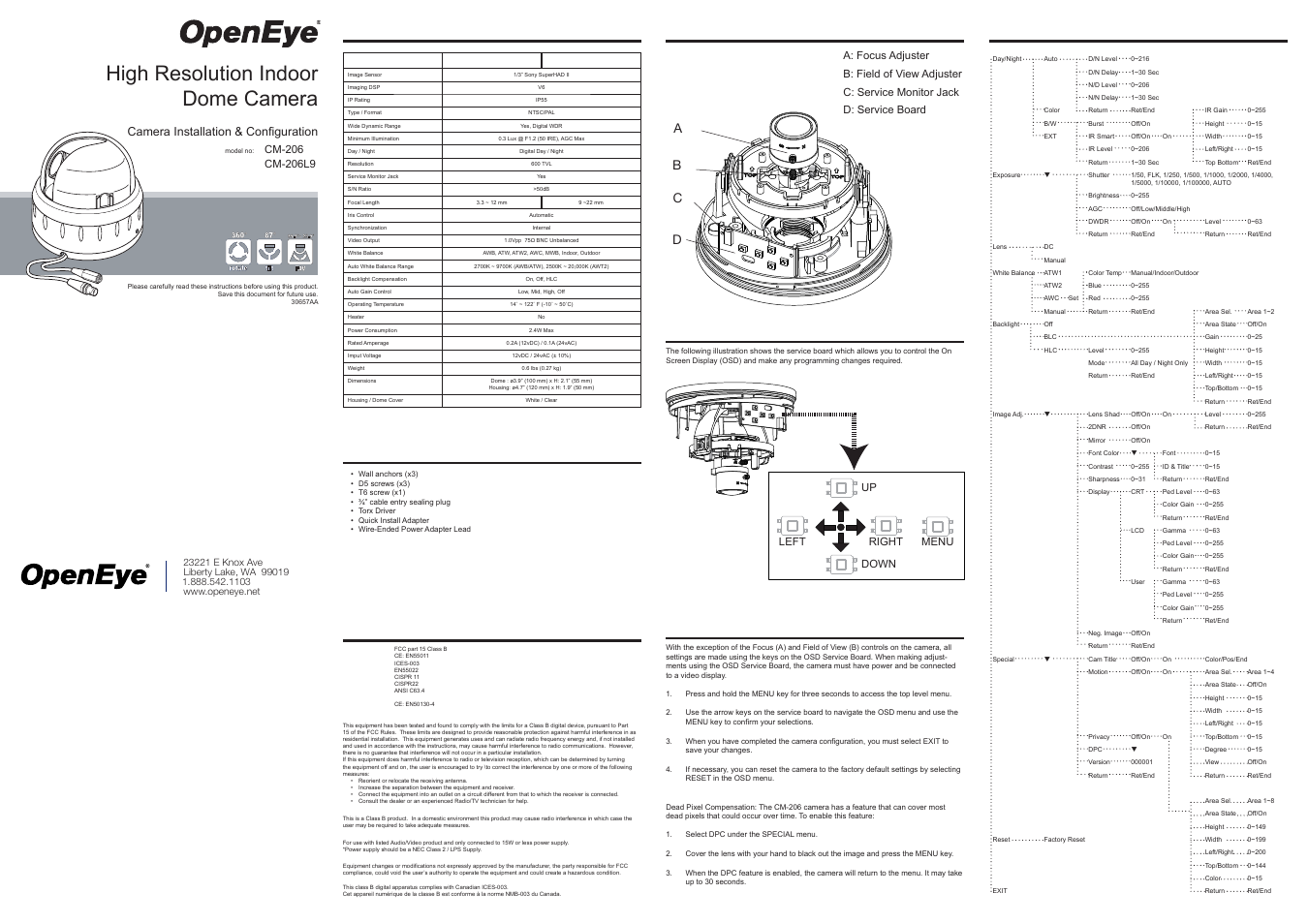 OpenEye CM-206 User Manual | 2 pages