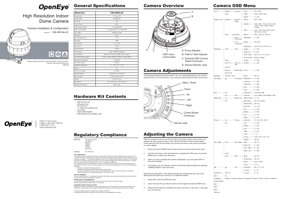 OpenEye CM-206 Rev B User Manual | 2 pages