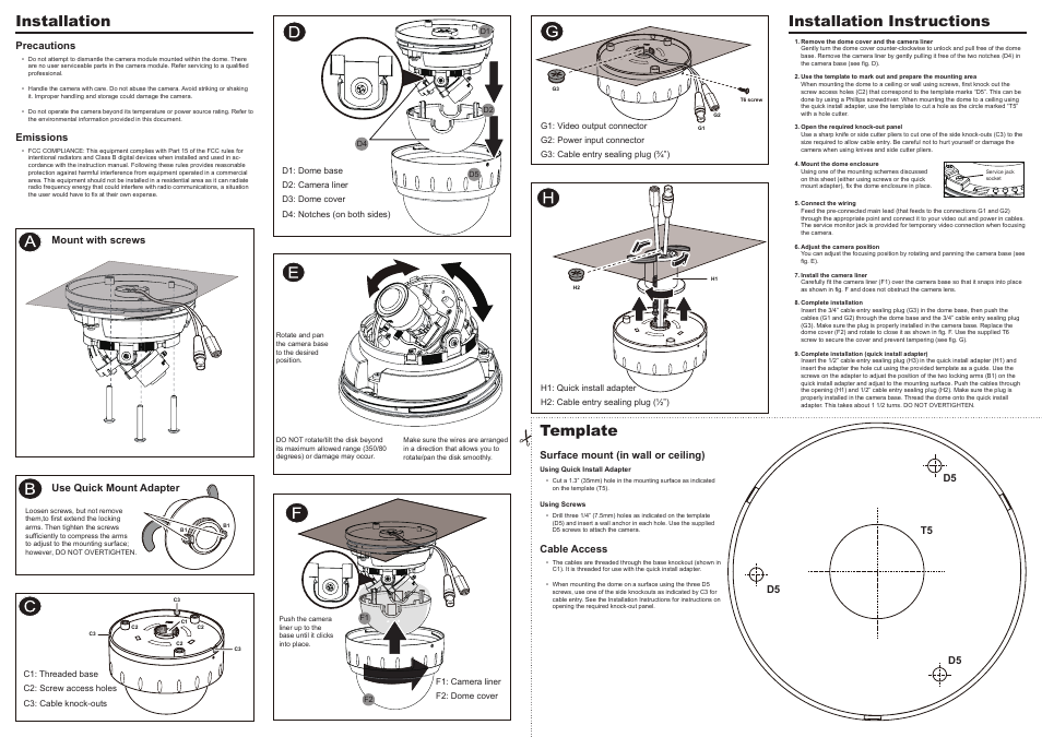 Installation template installation instructions | OpenEye CM-206 Rev B User Manual | Page 2 / 2