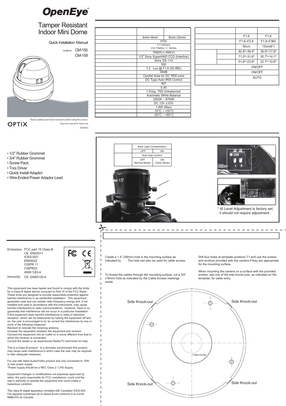 OpenEye CM-150 User Manual | 2 pages