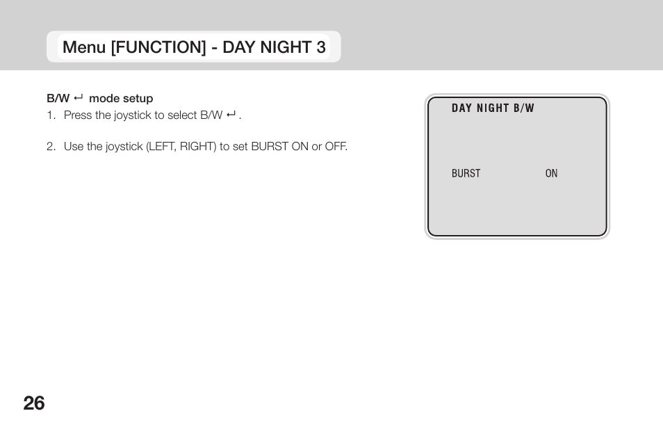 Menu [function] - day night 3 | OpenEye CM-135 User Manual | Page 26 / 40