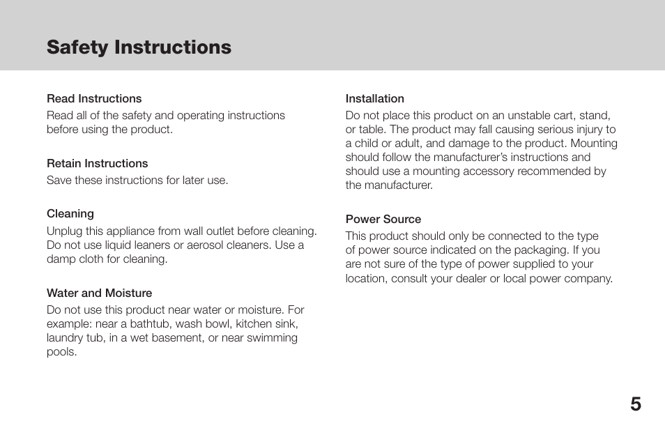 Safety instructions | OpenEye CM-135 User Manual | Page 5 / 40