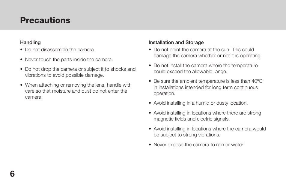 Precautions | OpenEye CM-135 User Manual | Page 6 / 40