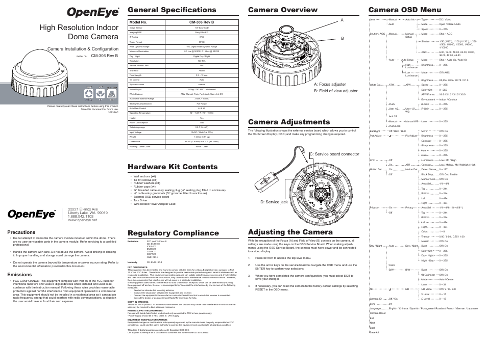 OpenEye CM-306 User Manual | 2 pages