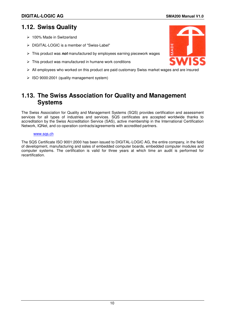 12 swiss quality, Swiss quality | Compaq SmartCore Express SMA200 User Manual | Page 10 / 42