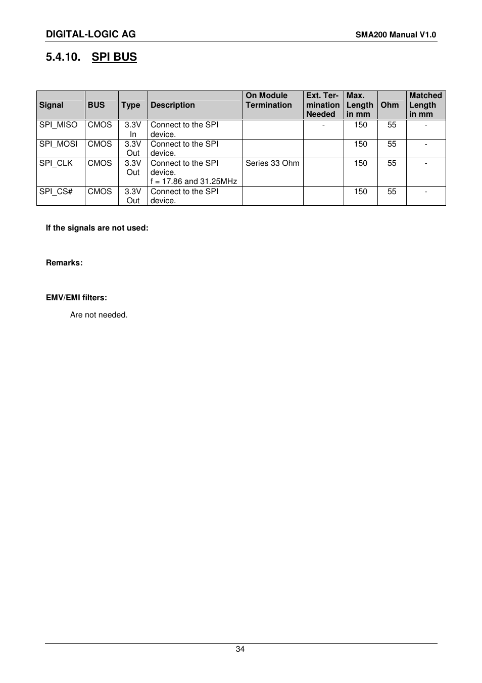 10 spi bus, Spi bus, Digital-logic ag | Compaq SmartCore Express SMA200 User Manual | Page 34 / 42