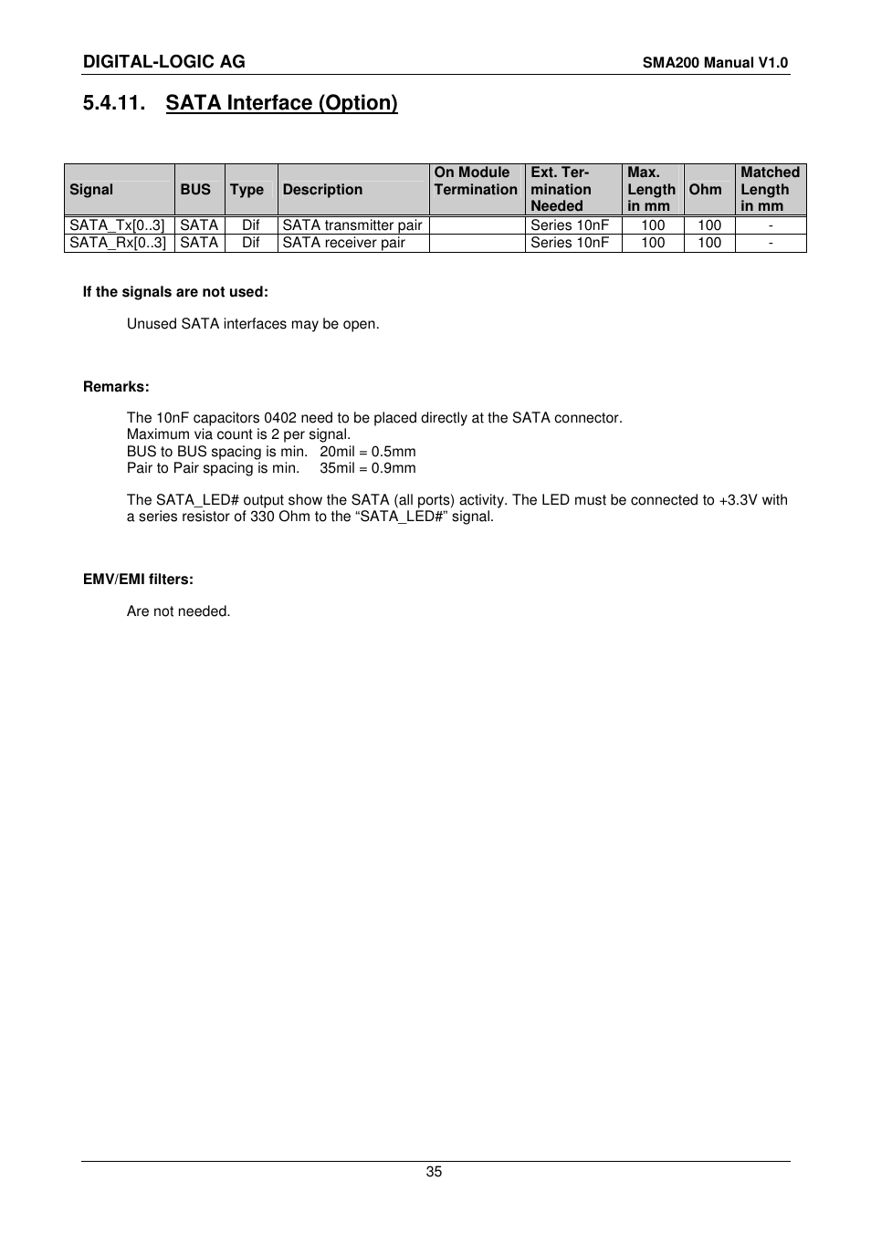 11 sata interface (option), Sata interface (option), Digital-logic ag | Compaq SmartCore Express SMA200 User Manual | Page 35 / 42