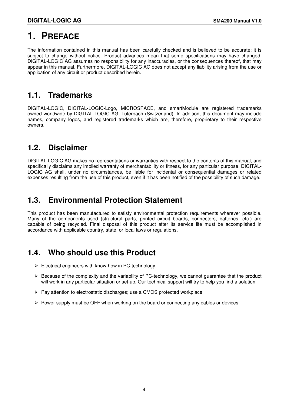 1 preface, 1 trademarks, 2 disclaimer | 3 environmental protection statement, 4 who should use this product, Reface, Trademarks, Disclaimer, Environmental protection statement, Who should use this product | Compaq SmartCore Express SMA200 User Manual | Page 4 / 42