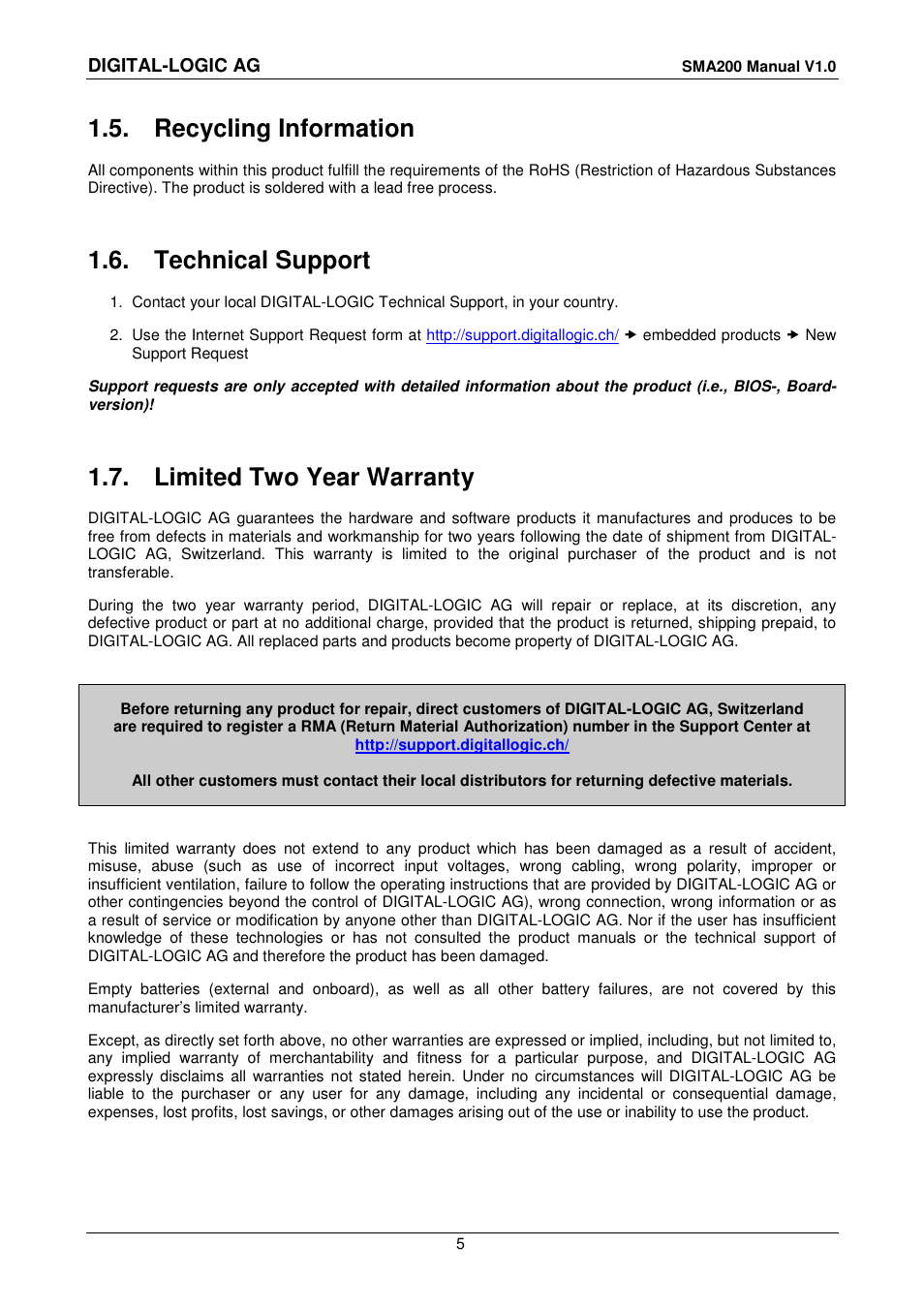 5 recycling information, 6 technical support, 7 limited two year warranty | Recycling information, Technical support, Limited two year warranty | Compaq SmartCore Express SMA200 User Manual | Page 5 / 42
