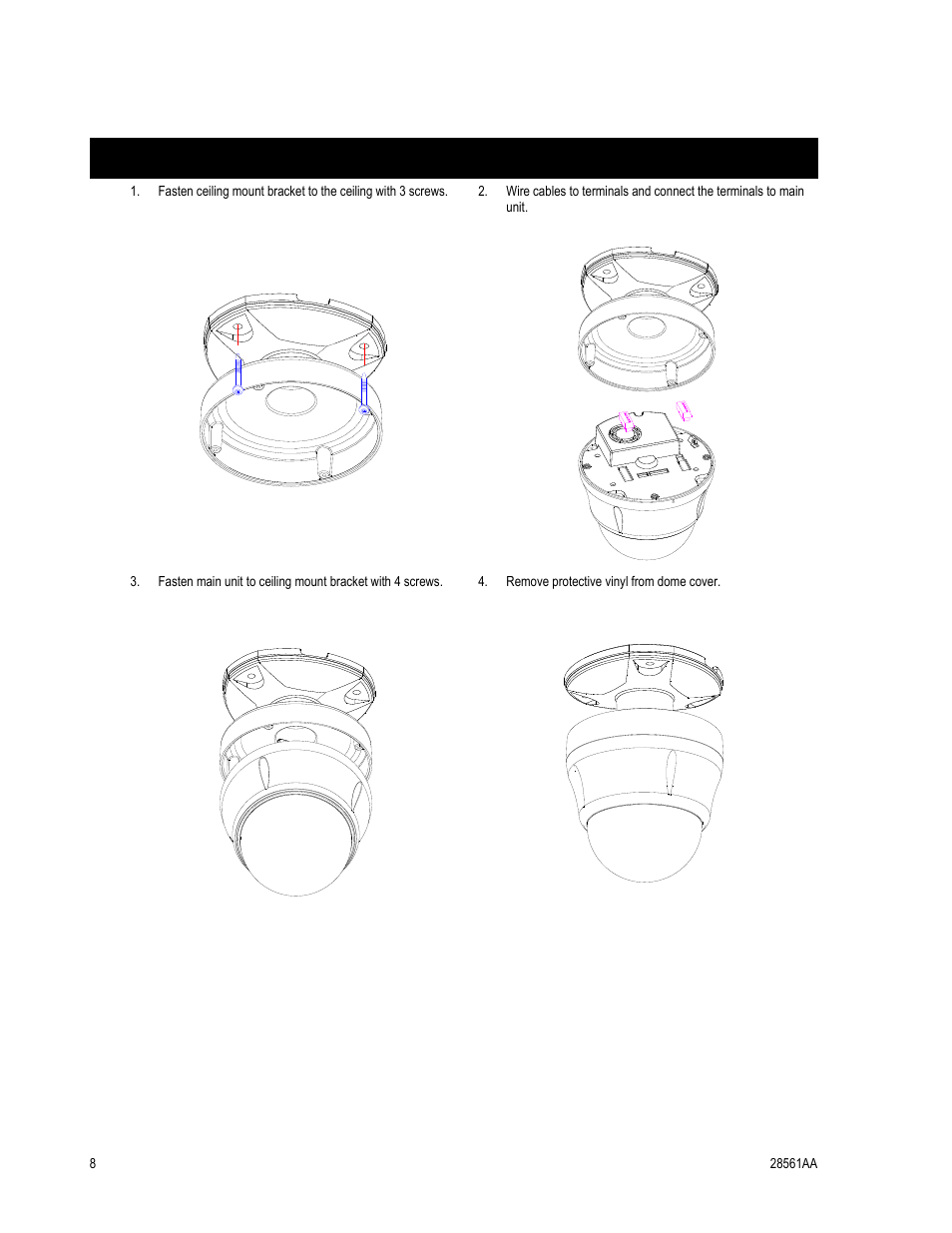 Installation using the ceiling mount bracket | OpenEye CM-410 User Manual | Page 18 / 50