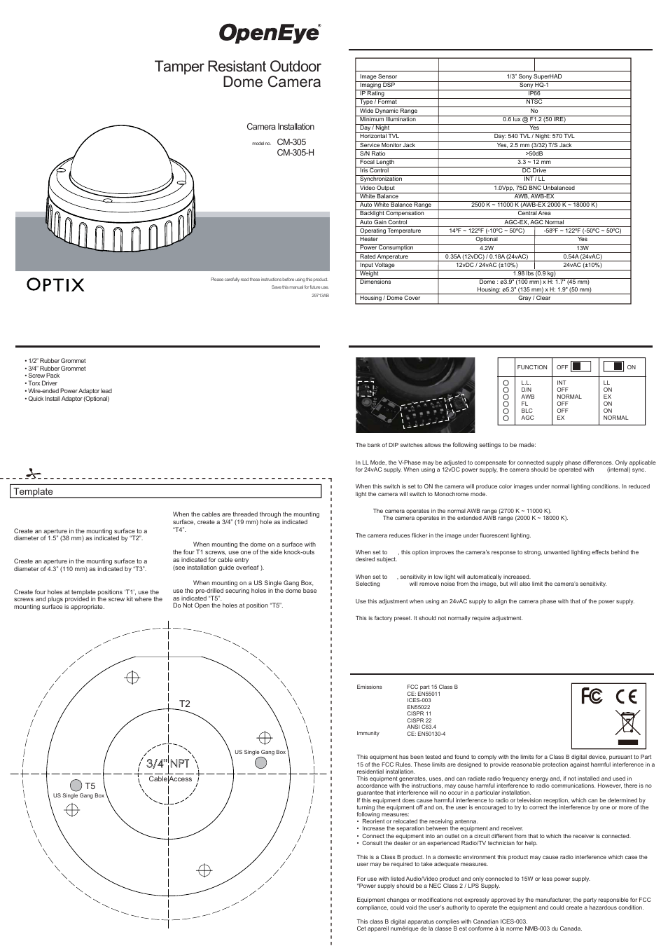 OpenEye CM-305 User Manual | 2 pages