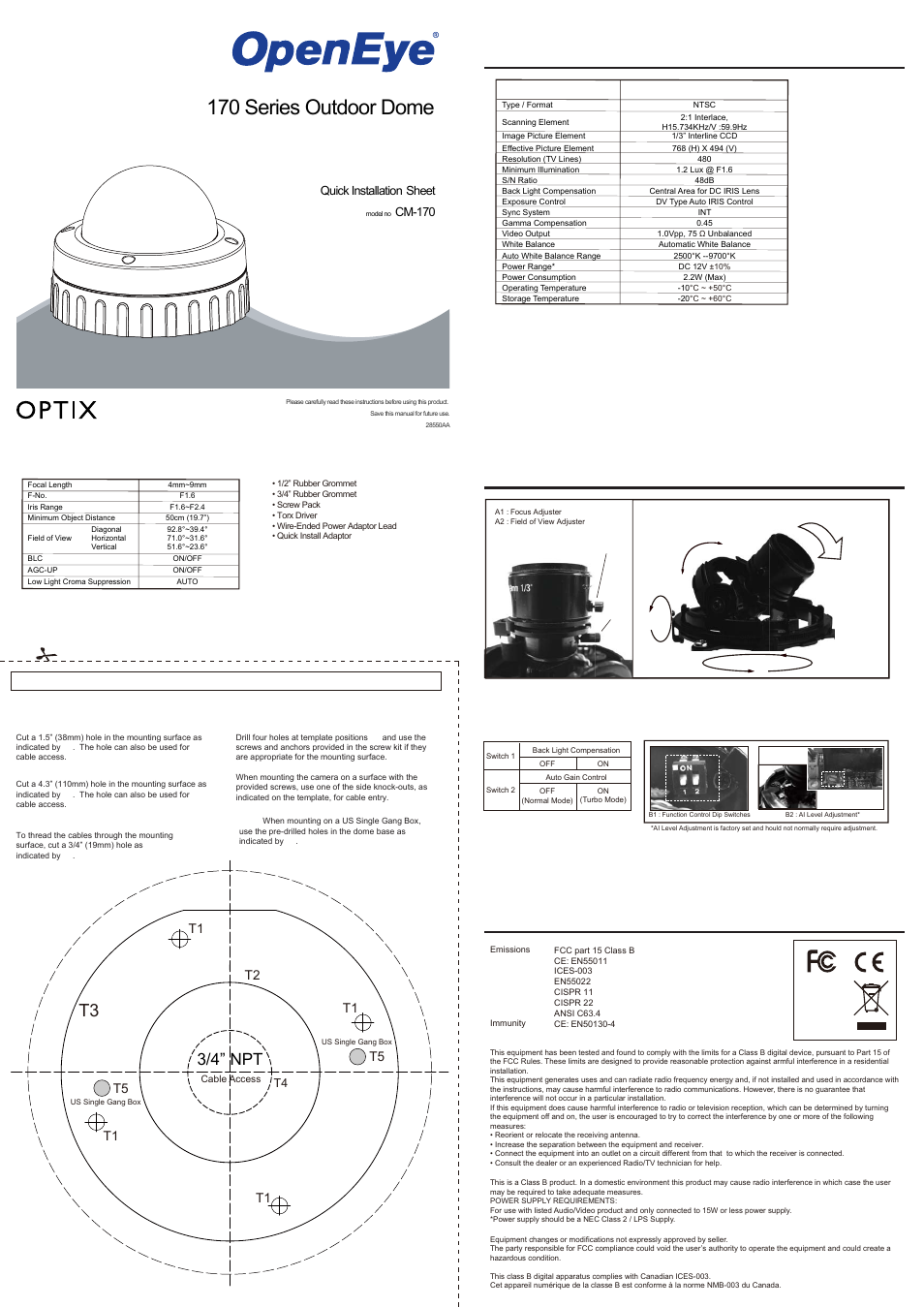 OpenEye CM-170 User Manual | 2 pages