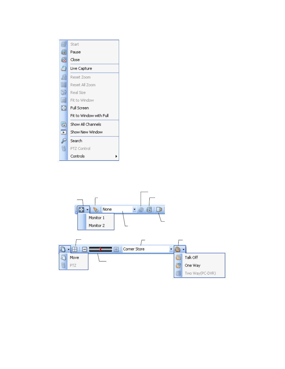 Live camera options, Live camera tools | OpenEye RADIUS v.4.05 User Manual | Page 16 / 59