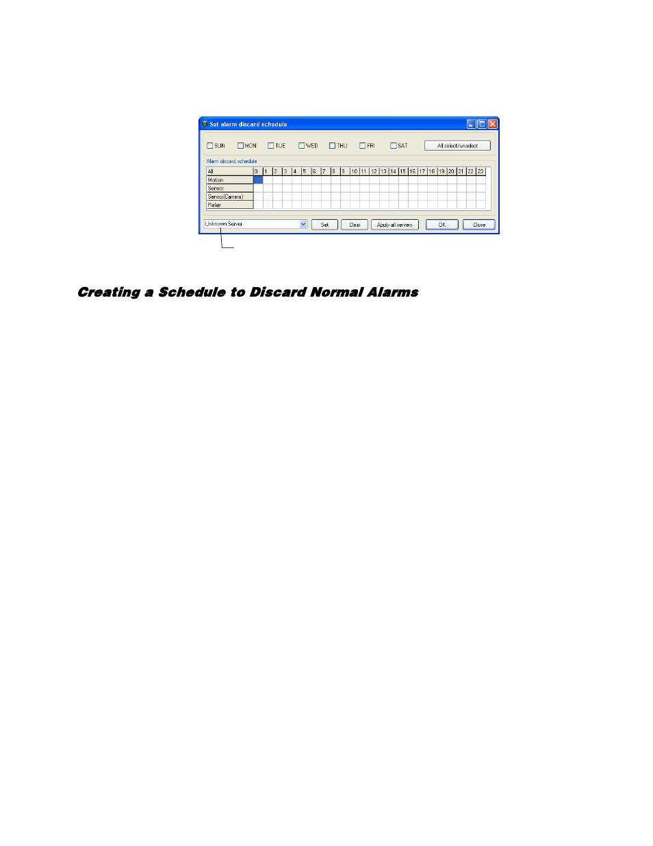 Set schedule to discard alarms, Creating a schedule to discard normal alarms | OpenEye RADIUS v.4.05 User Manual | Page 23 / 59