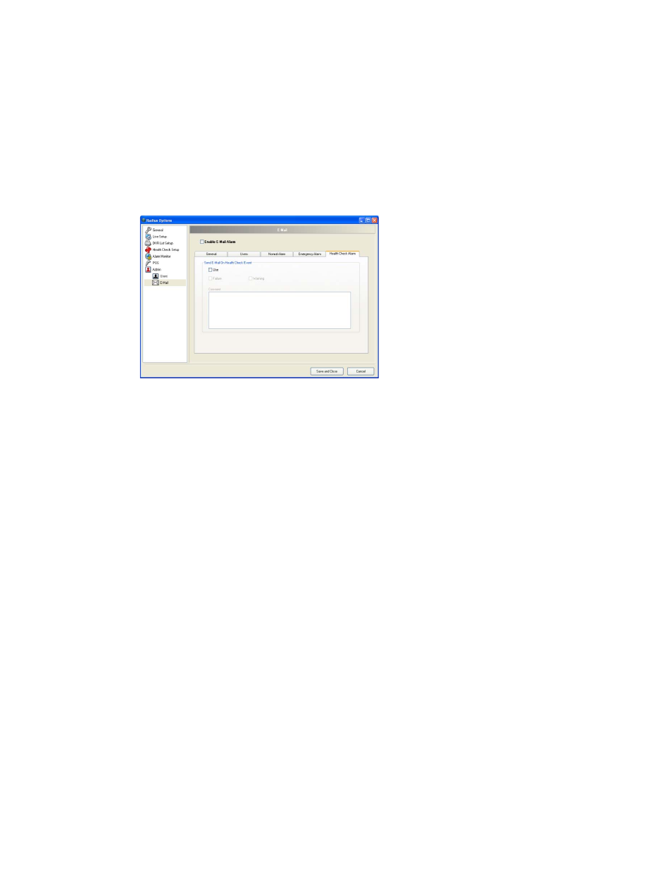 Health check alarm e-mail setup | OpenEye RADIUS v.4.05 User Manual | Page 35 / 59