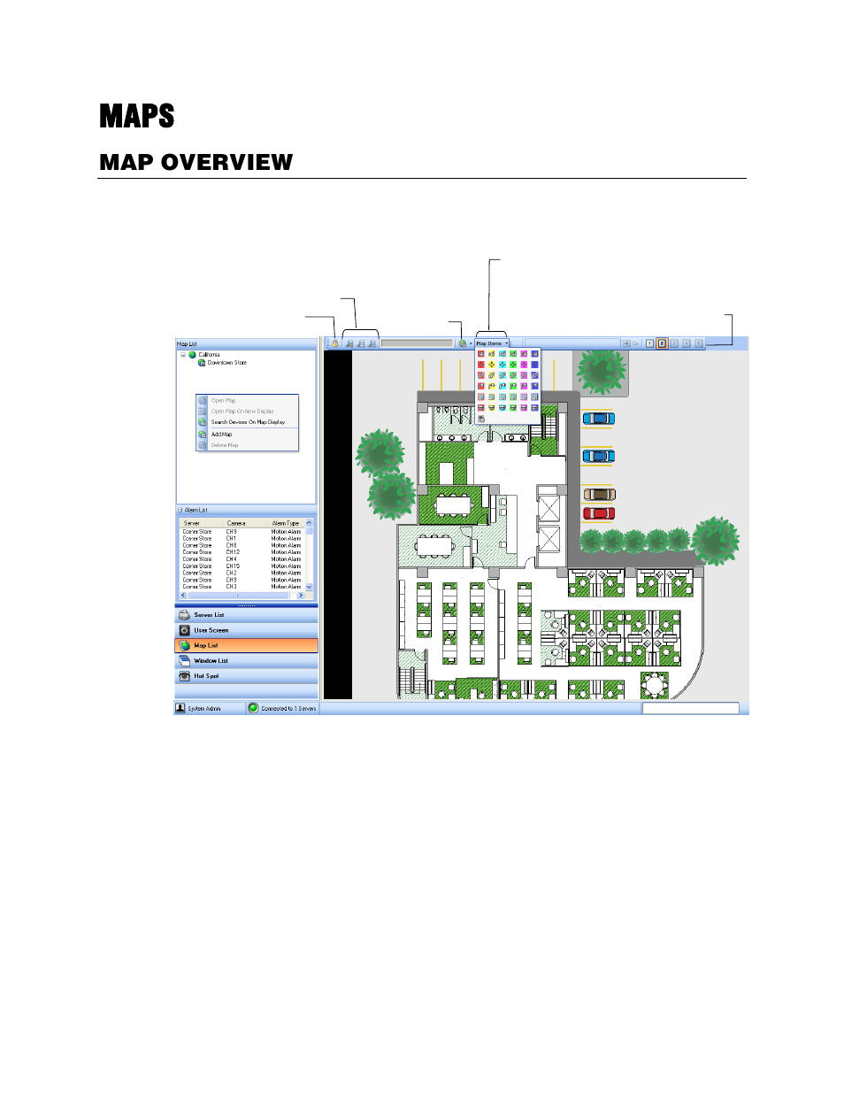 Maps, Map overview | OpenEye RADIUS v.4.05 User Manual | Page 36 / 59