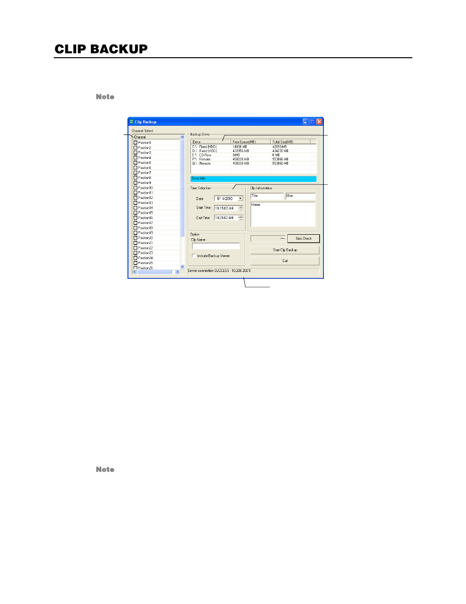 Clip backup, Backing up selected cameras | OpenEye RADIUS v.4.05 User Manual | Page 42 / 59