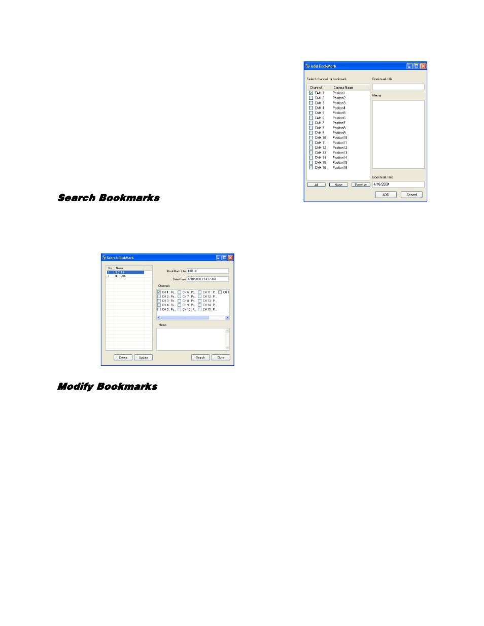 Bookmarks, Search bookmarks, Modify bookmarks | OpenEye RADIUS v.4.05 User Manual | Page 44 / 59