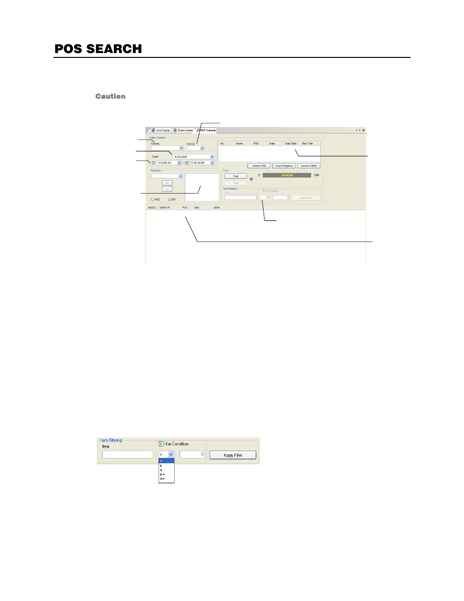 Pos search, Search pos data, Filter pos search results | OpenEye RADIUS v.4.05 User Manual | Page 58 / 59