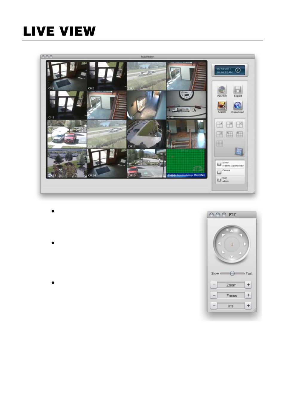 Live view | OpenEye Mac Compatible v.2 User Manual | Page 7 / 10