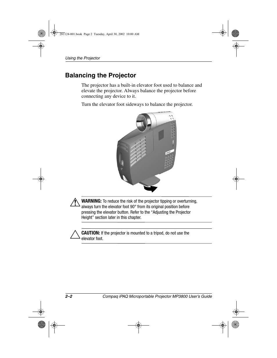 Balancing the projector | Compaq MP3800 User Manual | Page 12 / 65