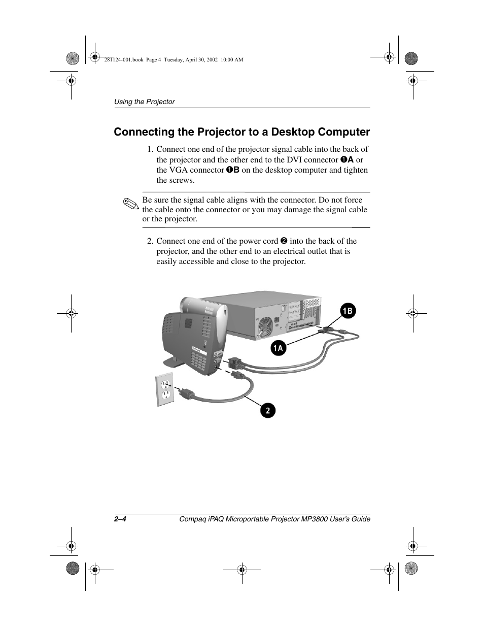 Connecting the projector to a desktop computer | Compaq MP3800 User Manual | Page 14 / 65