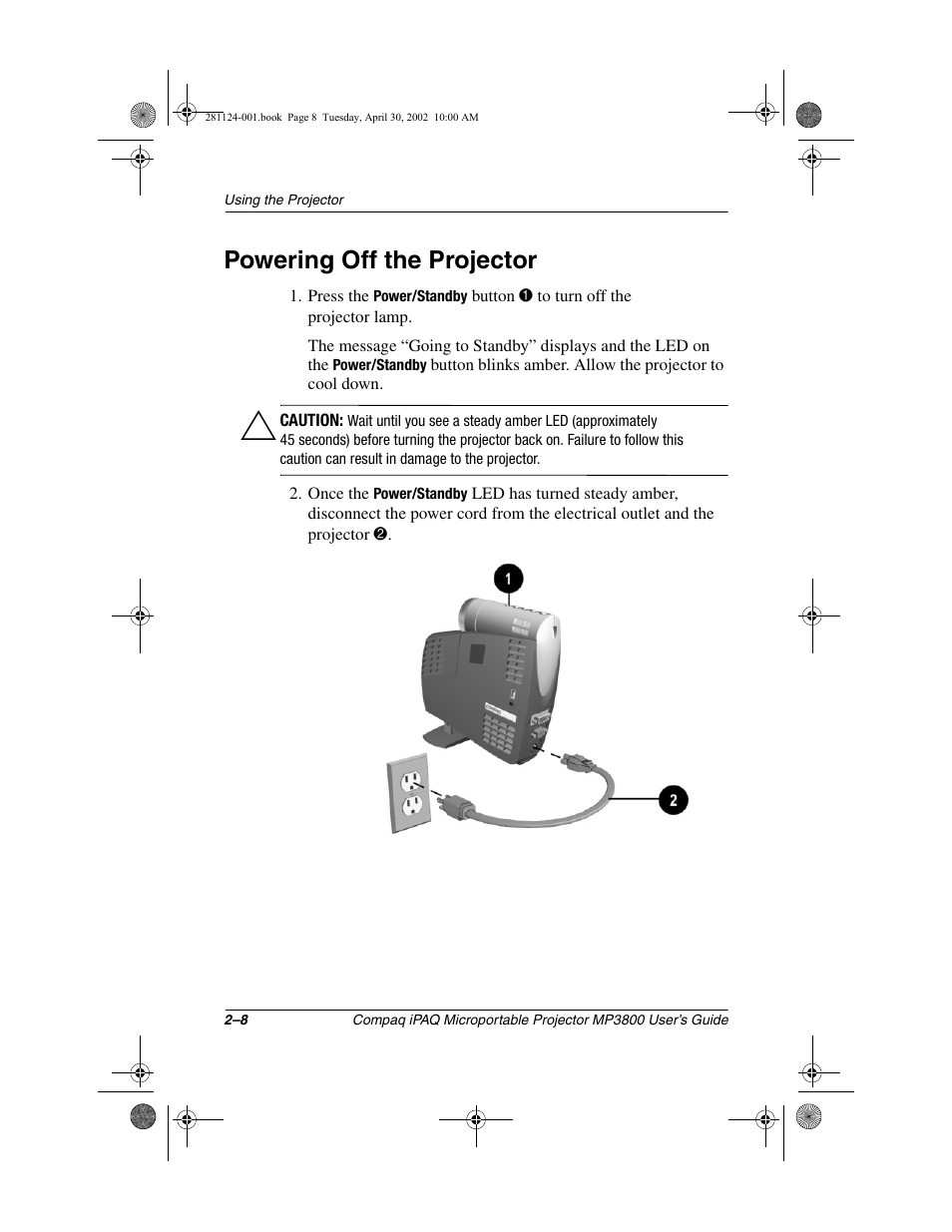 Powering off the projector | Compaq MP3800 User Manual | Page 18 / 65