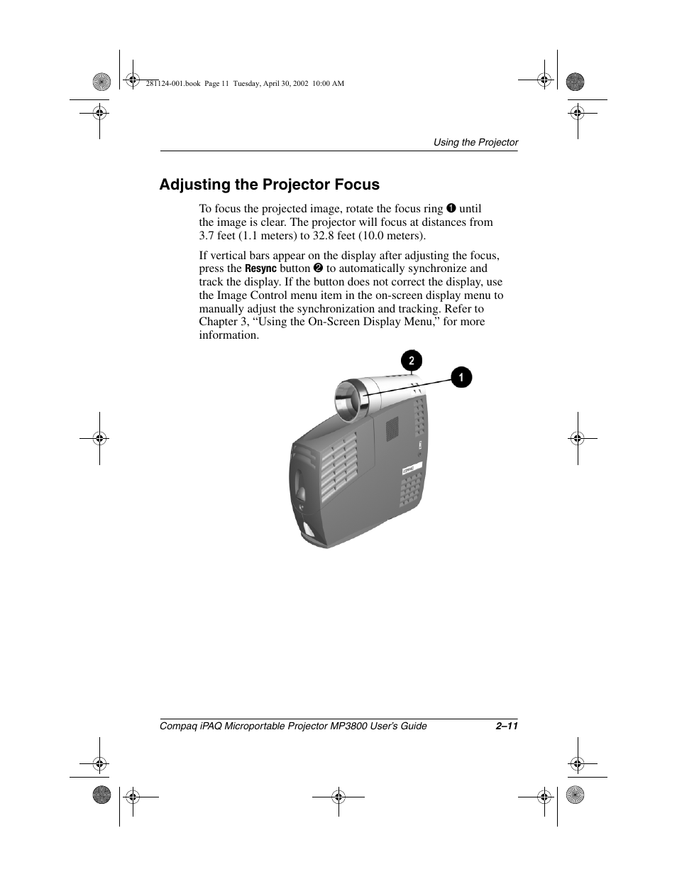 Adjusting the projector focus | Compaq MP3800 User Manual | Page 21 / 65