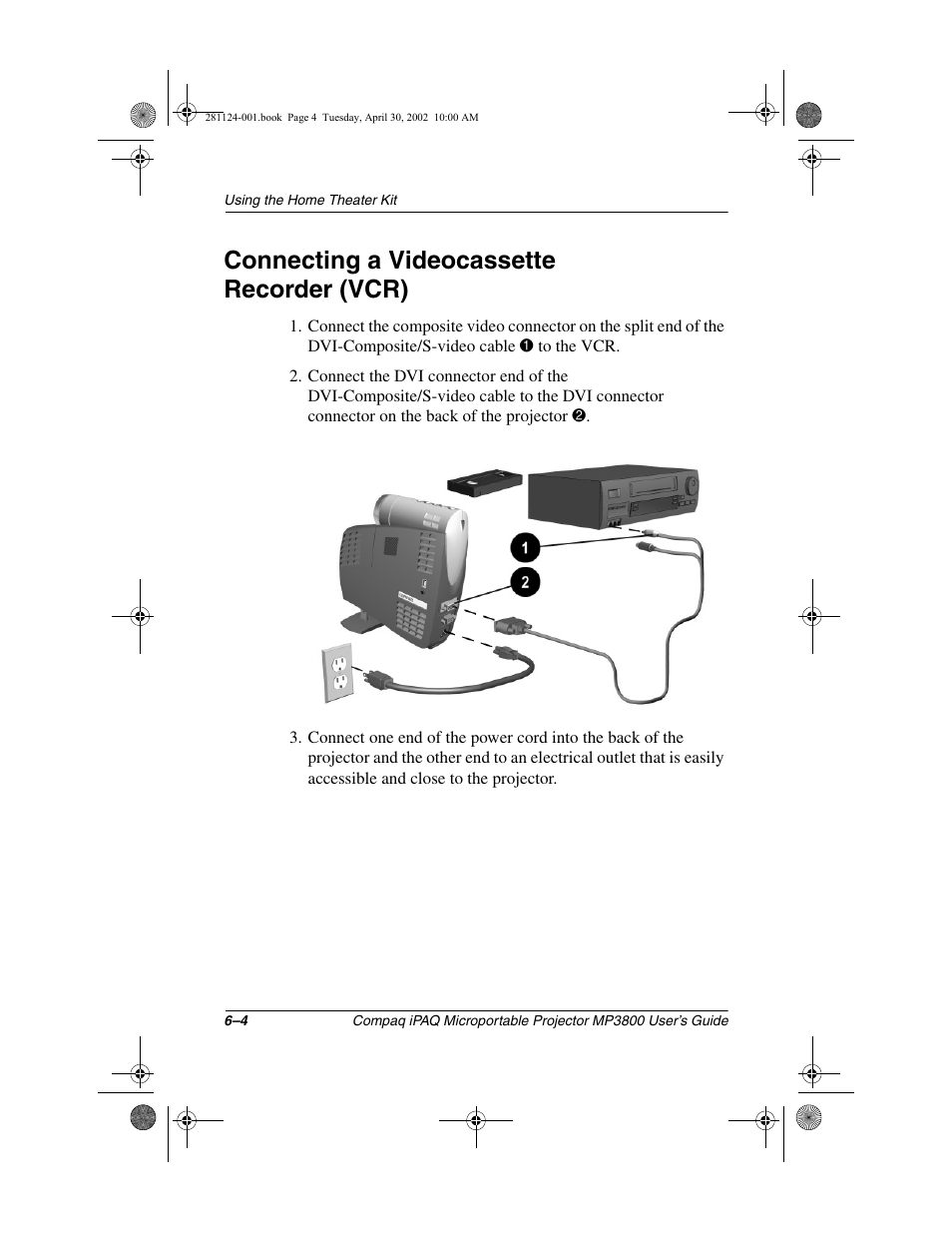 Connecting a videocassette recorder (vcr) | Compaq MP3800 User Manual | Page 43 / 65