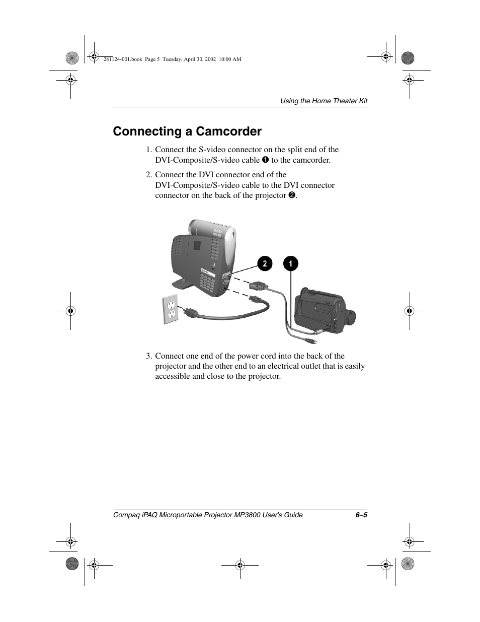 Connecting a camcorder | Compaq MP3800 User Manual | Page 44 / 65