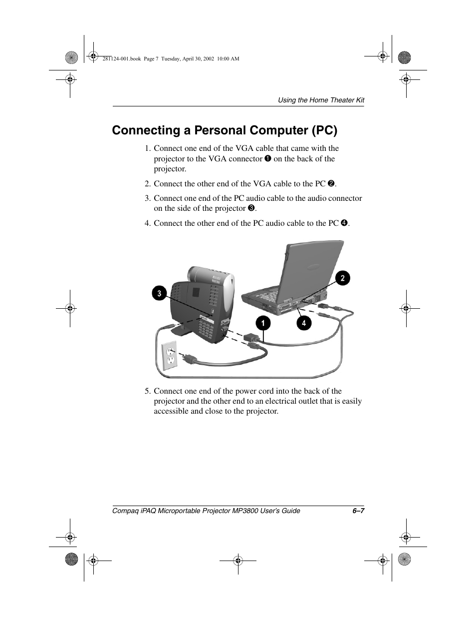 Connecting a personal computer (pc) | Compaq MP3800 User Manual | Page 46 / 65