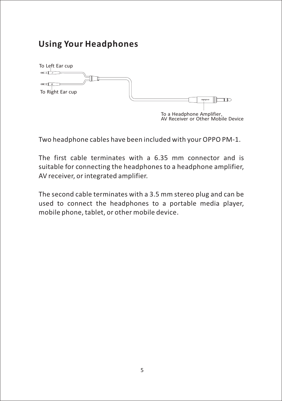 Using your headphones | Oppo PM-1 User Manual | Page 7 / 11