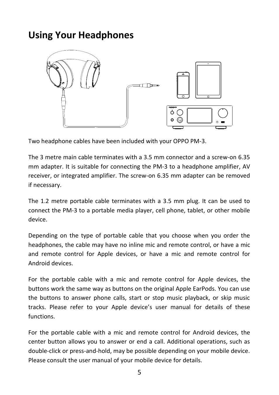 Using your headphones | Oppo PM-3 User Manual | Page 6 / 9