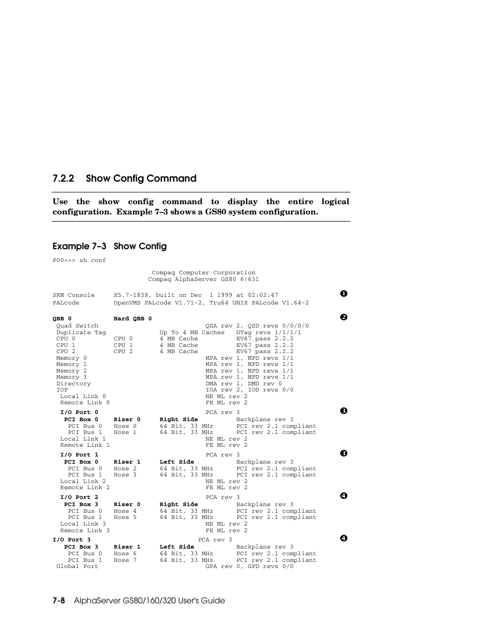 2 show config command, Example 7–3 show config | Compaq GS160 User Manual | Page 120 / 184