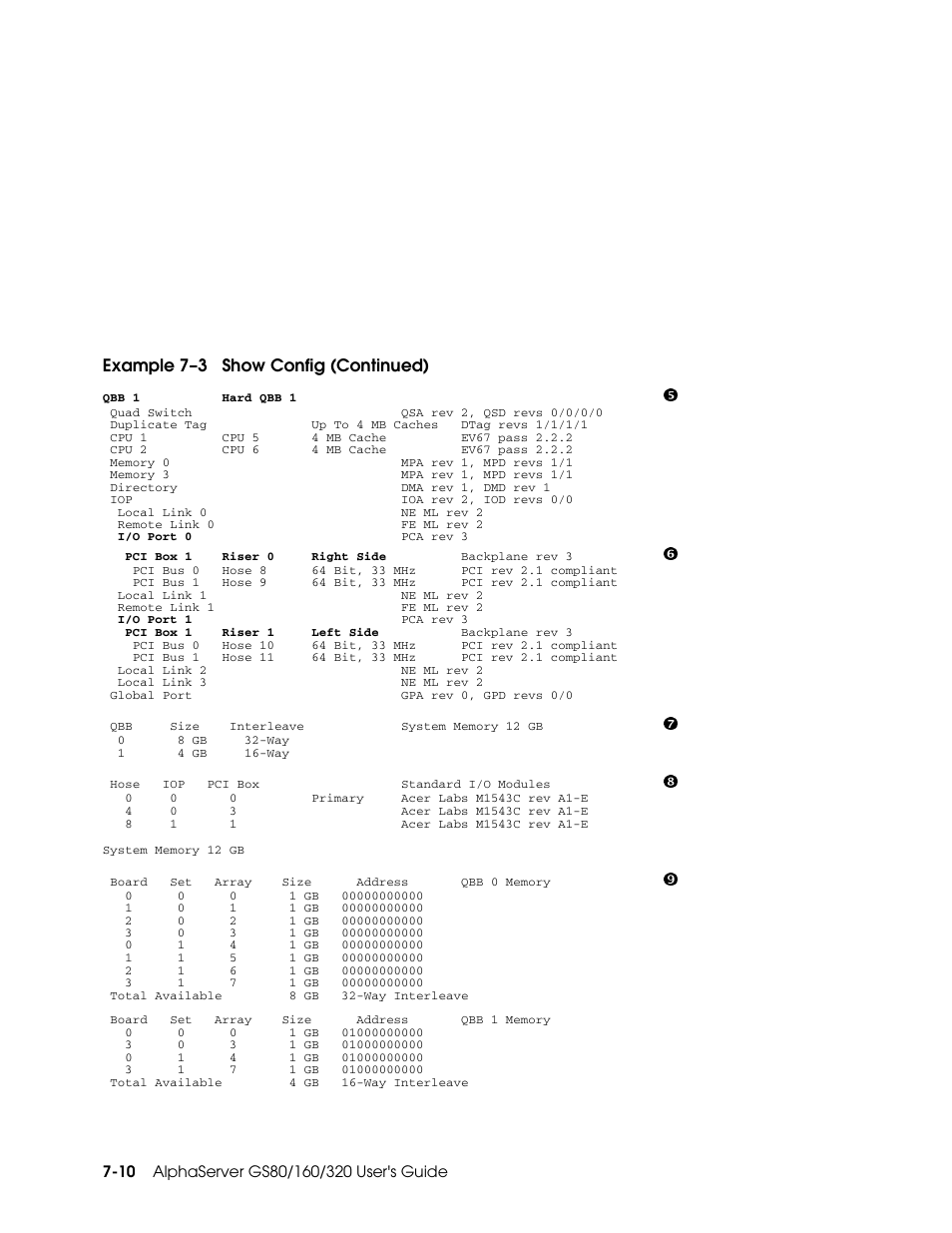 Example 7–3 show config (continued) | Compaq GS160 User Manual | Page 122 / 184