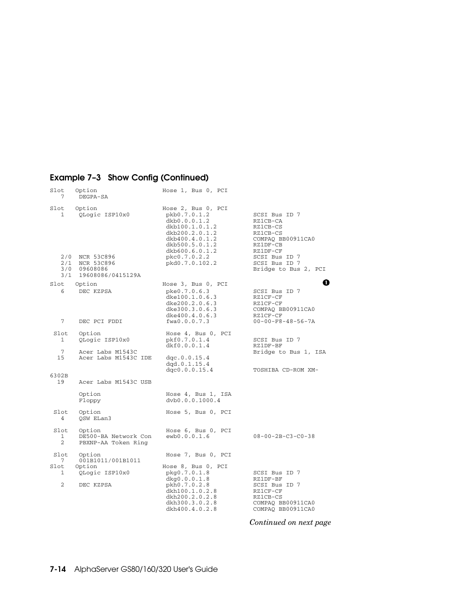 Example 7–3 show config (continued) | Compaq GS160 User Manual | Page 126 / 184