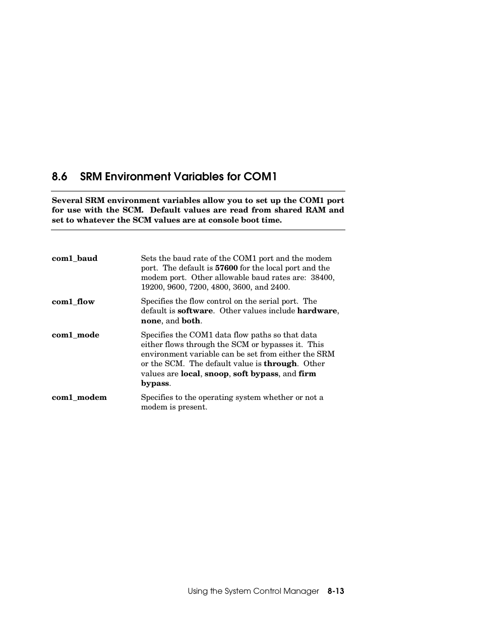 6 srm environment variables for com1 | Compaq GS160 User Manual | Page 153 / 184
